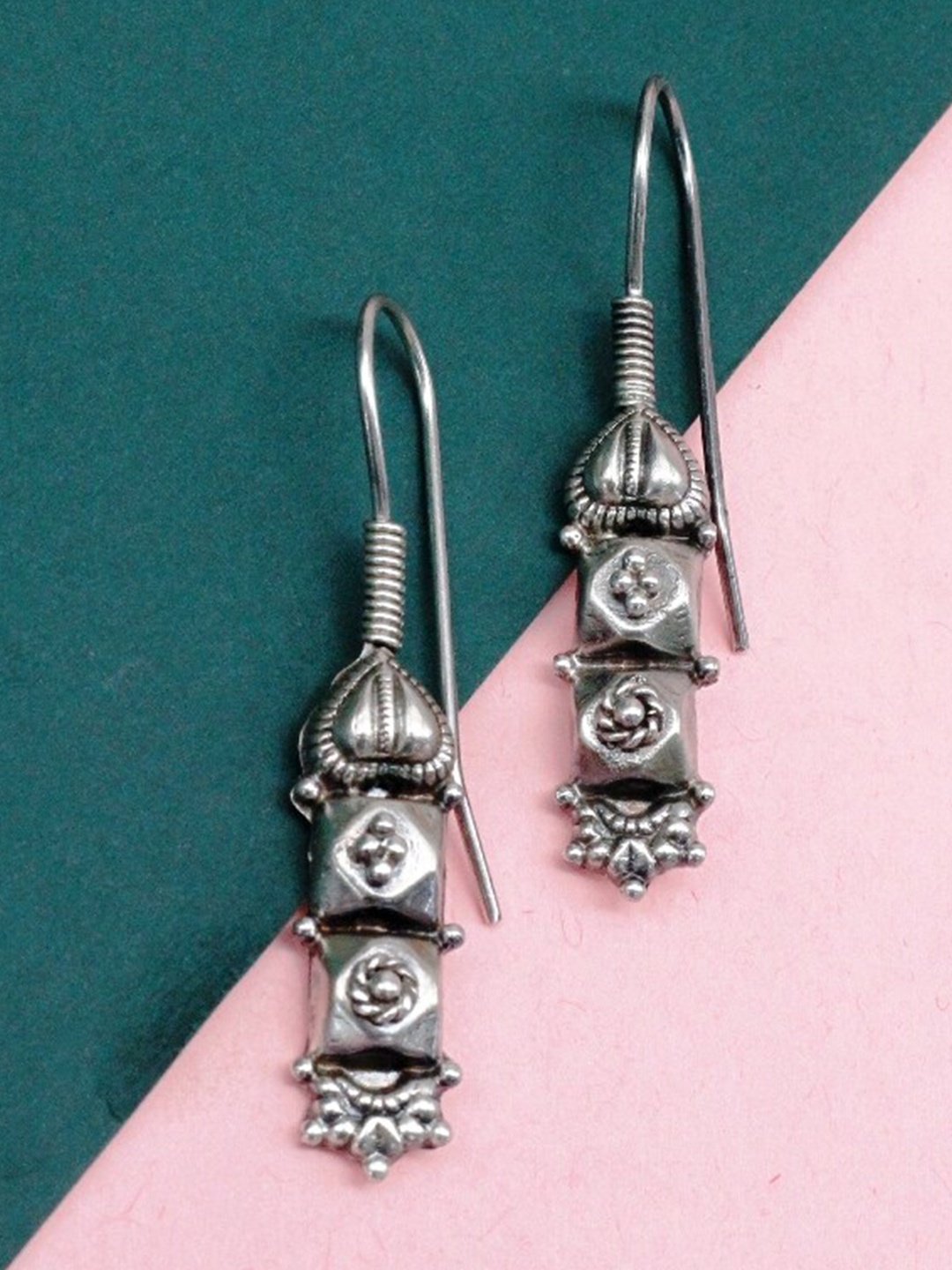 

SANGEETA BOOCHRA Contemporary Oxidised Drop Earrings, Silver