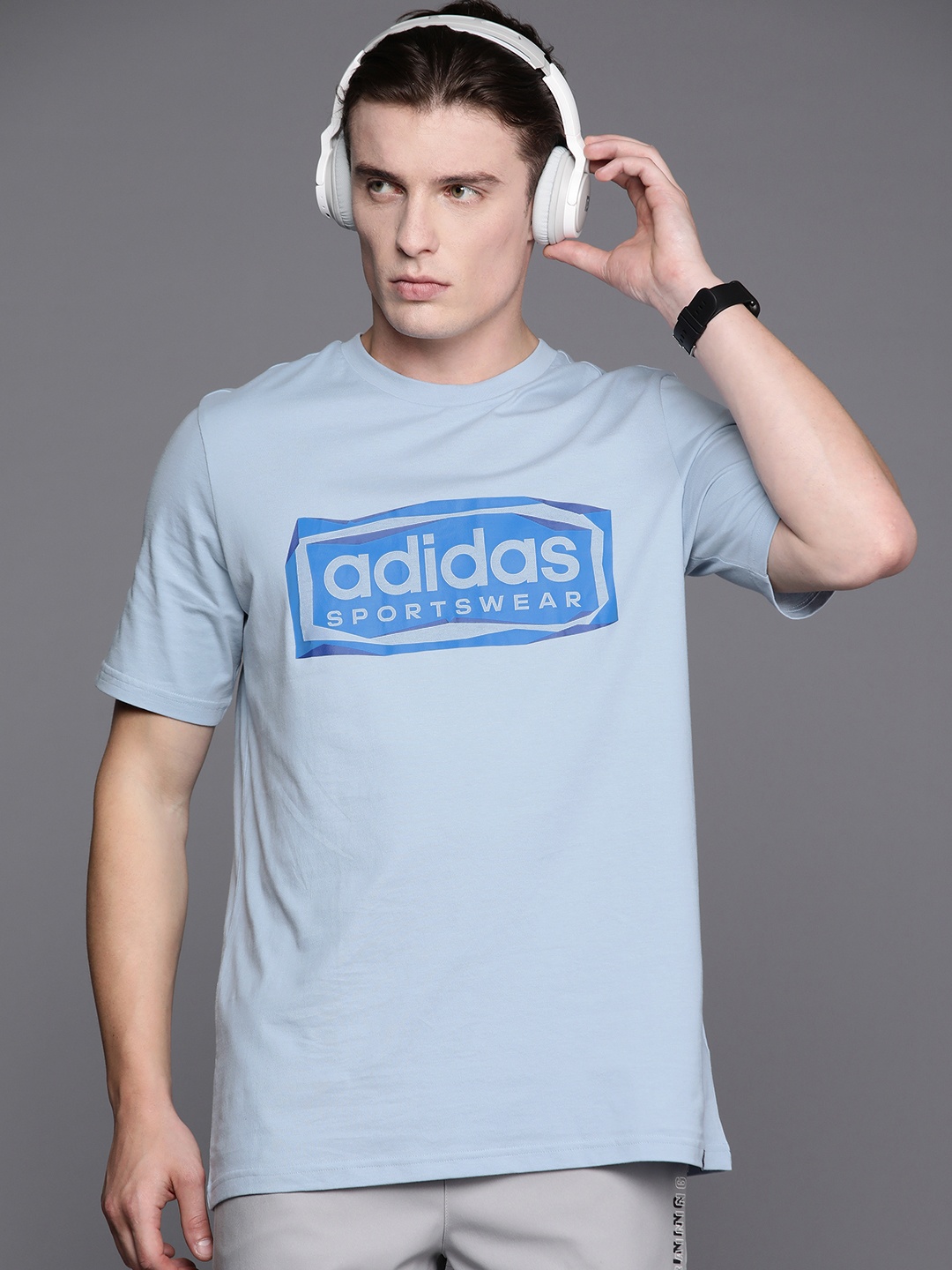 

ADIDAS Men FLD SPW Brand Logo Printed Pure Cotton T-shirt, Blue
