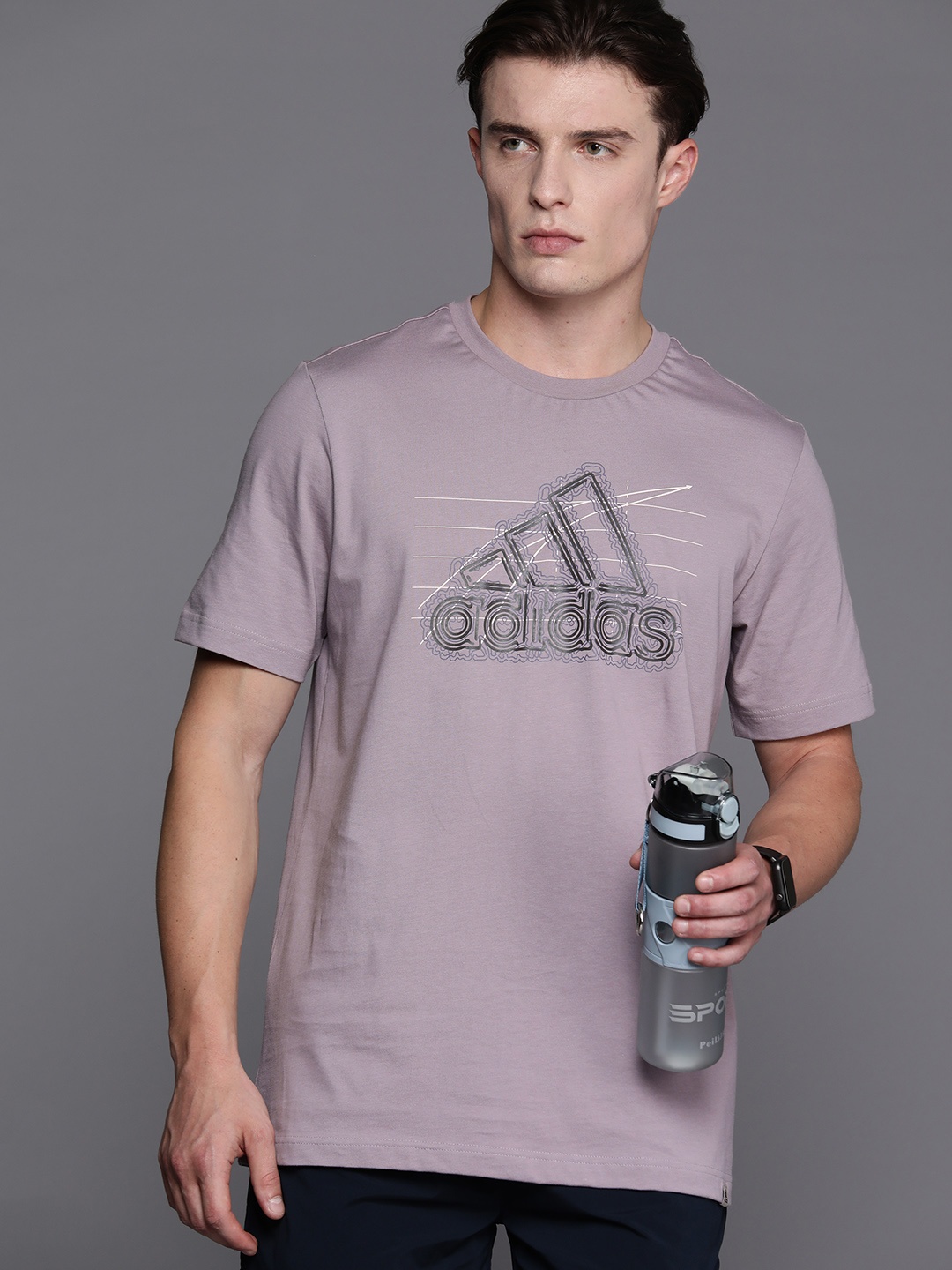 

ADIDAS Men Brand Logo Printed Growth BOS Pure Cotton T-shirt, Mauve