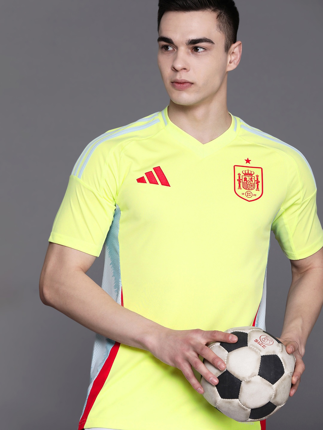 

ADIDAS Logo Printed Slim Fit Spain 24 Away Football T-shirt, Yellow