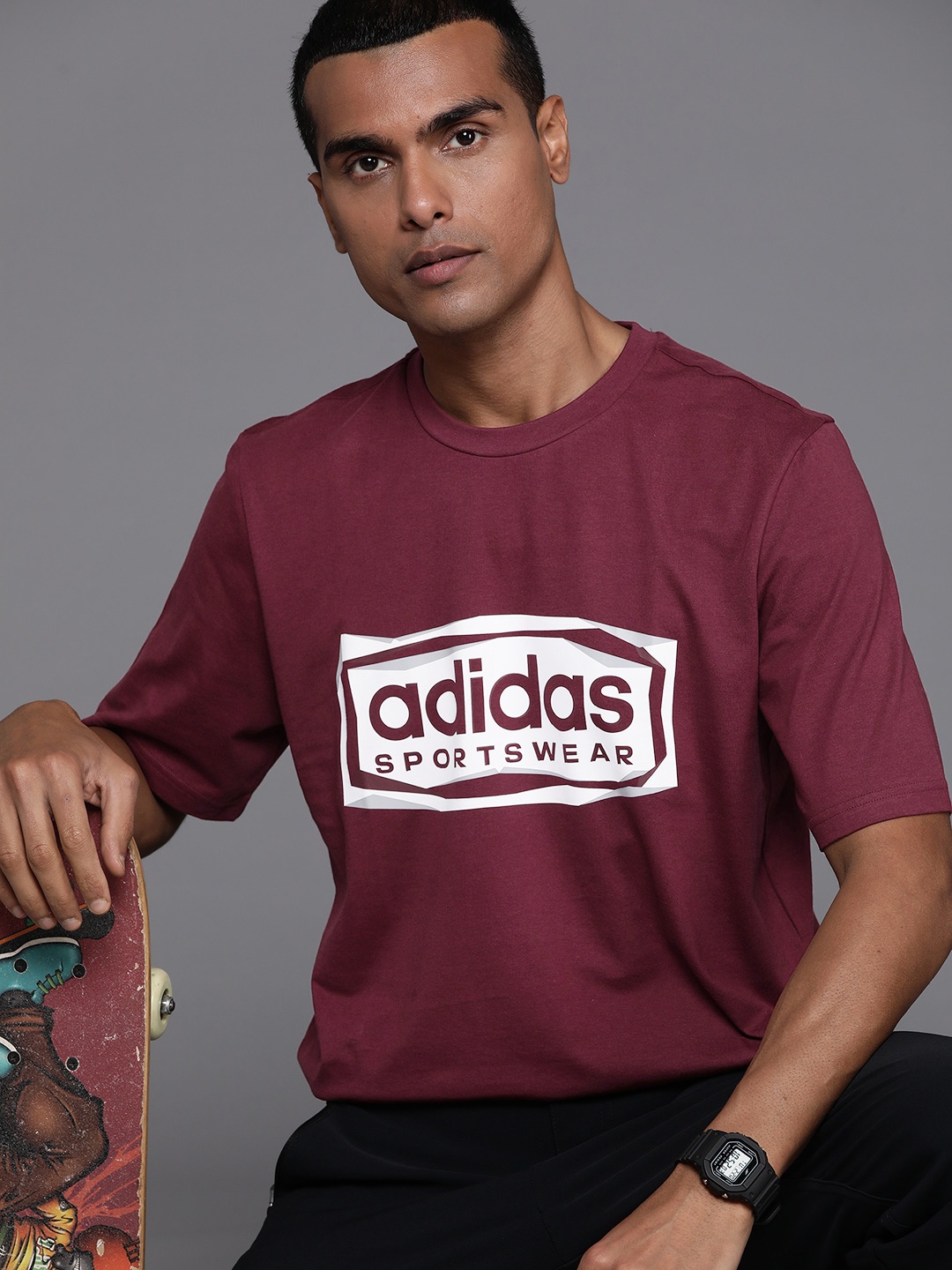 

ADIDAS FLD SPW Logo Pure Cotton T-shirt, Burgundy