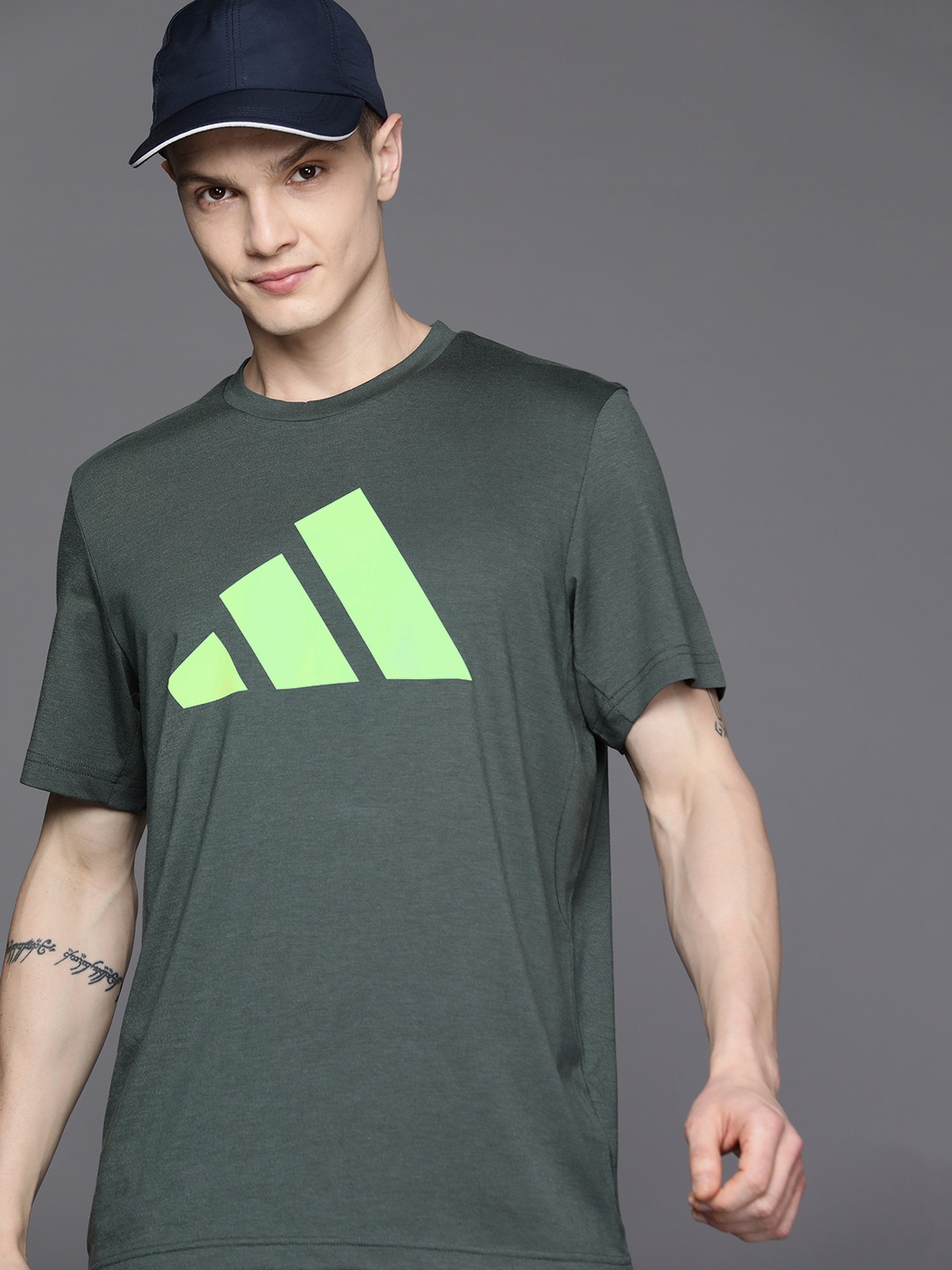 

ADIDAS Men Brand Logo Printed Training Essential T-shirt, Olive
