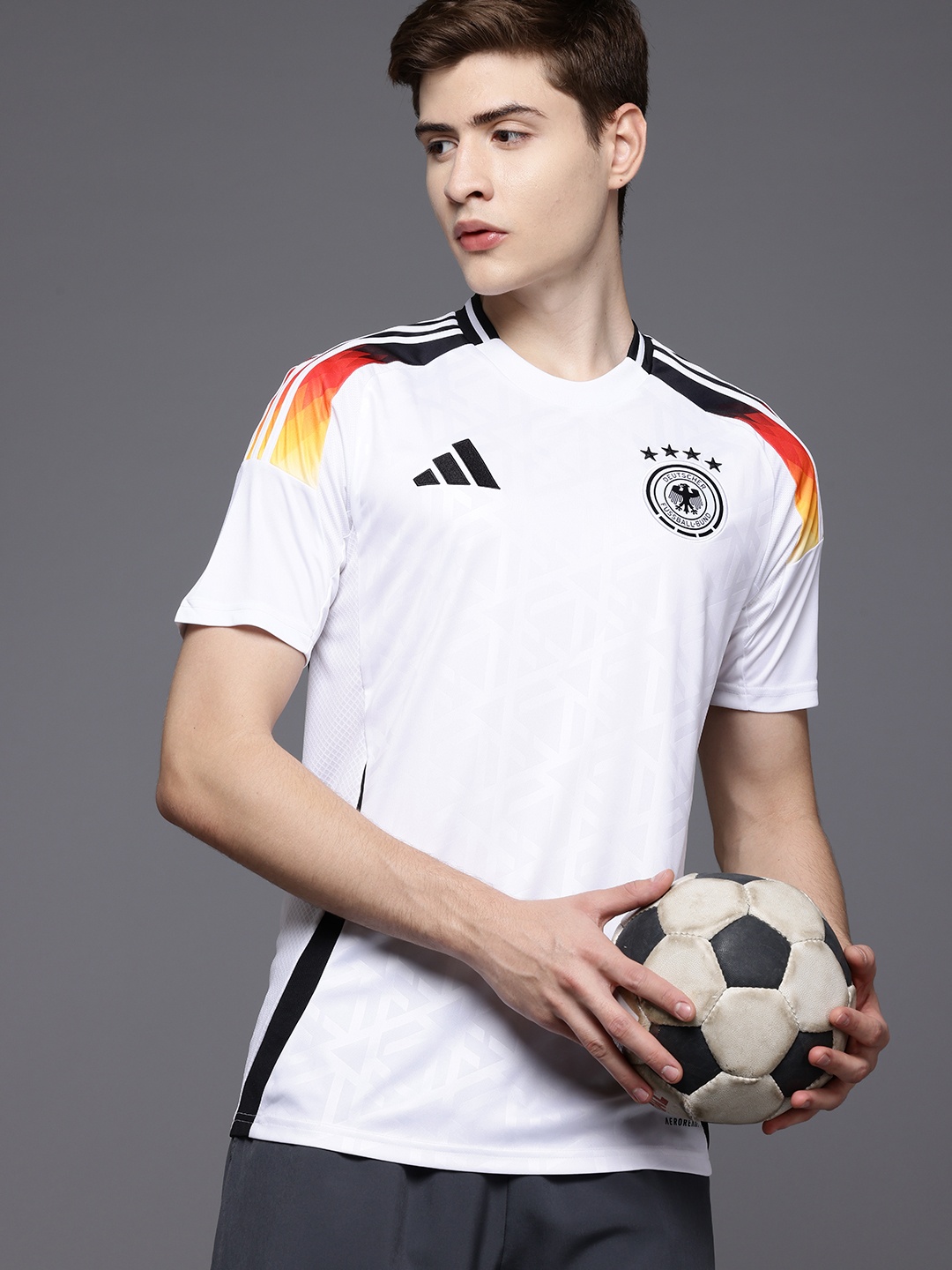 

ADIDAS Brand Logo Printed Applique Slim Fit Germany 24 Home Jersey T-shirt, White