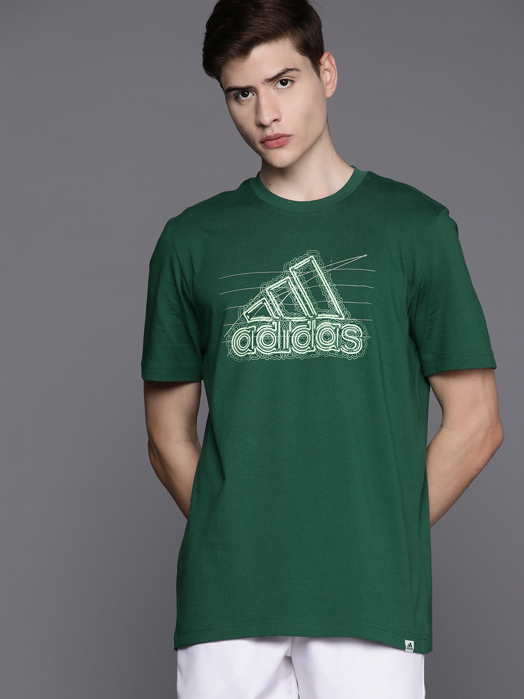 

ADIDAS Men Brand Logo Printed Pure Cotton Growth T-shirt, Green