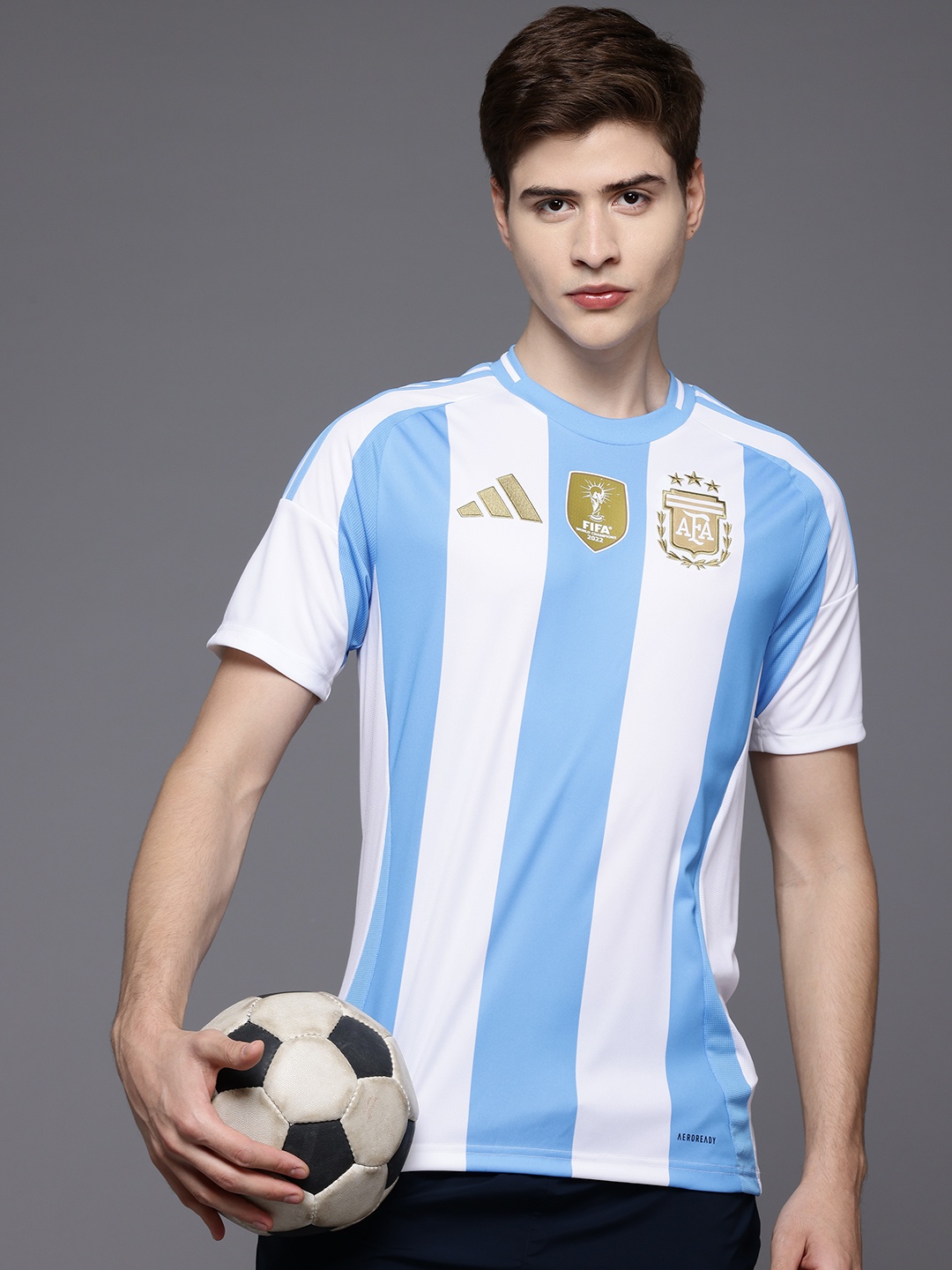 

ADIDAS Striped Applique Slim Fit Argentina 24 Home Jersey T-shirt, White