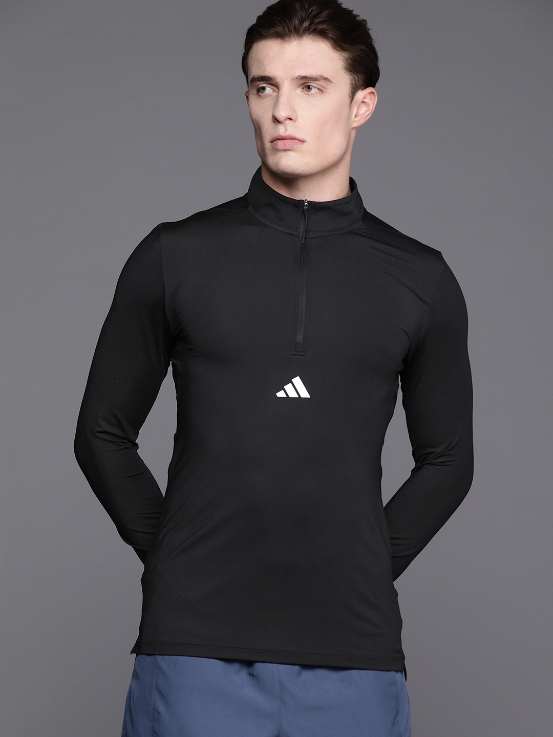 

ADIDAS Men Quarter Zip Slim Fit T-shirt, Black