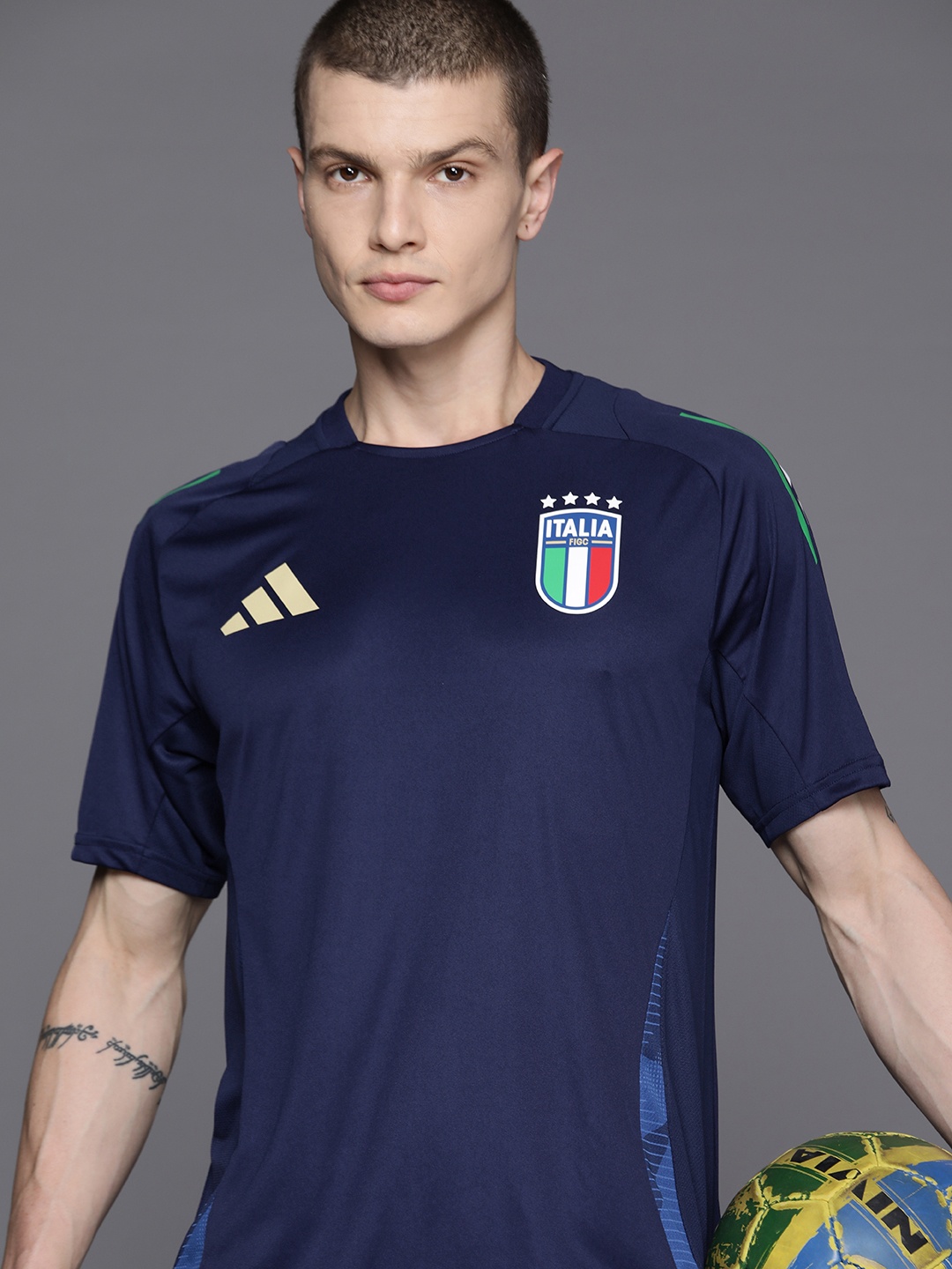 

ADIDAS Men Printed Italy Tiro 24 Competition Slim Fit Football Training T-shirt, Navy blue