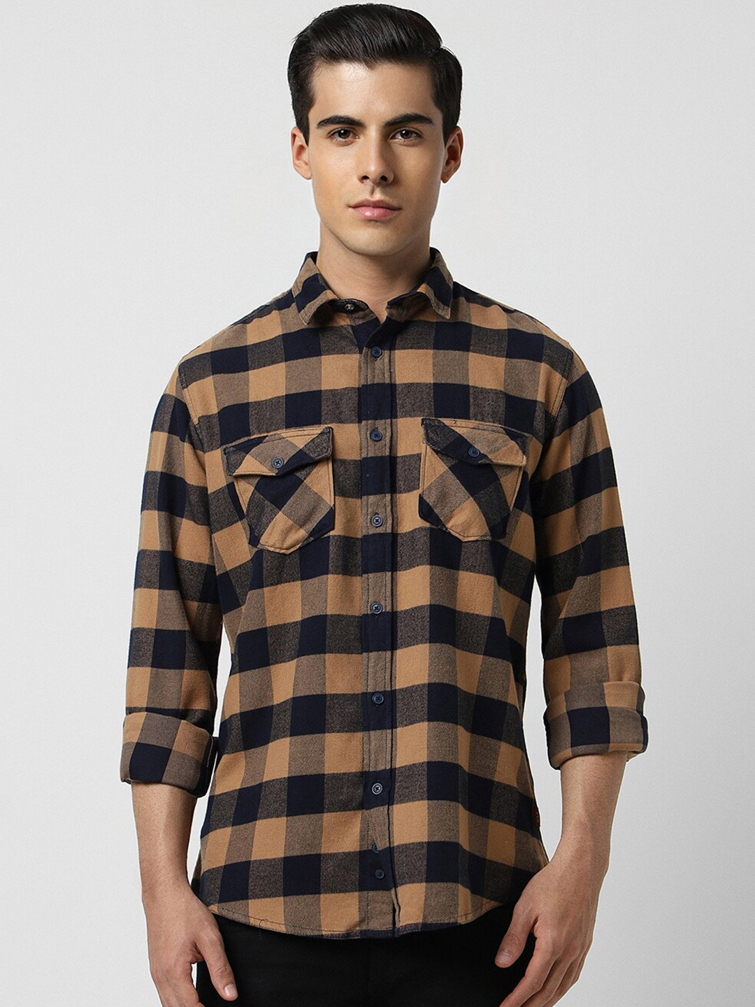 

VAN HEUSEN DENIM LABS Slim Fit Buffalo Checks Opaque Casual Shirt, Black