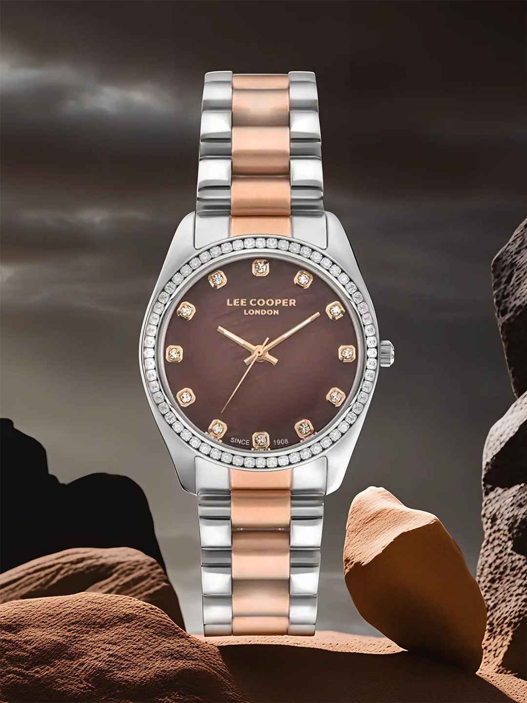 

Lee Cooper Women Embellished Stainless Steel Analogue Watch LC07478.540, Brown