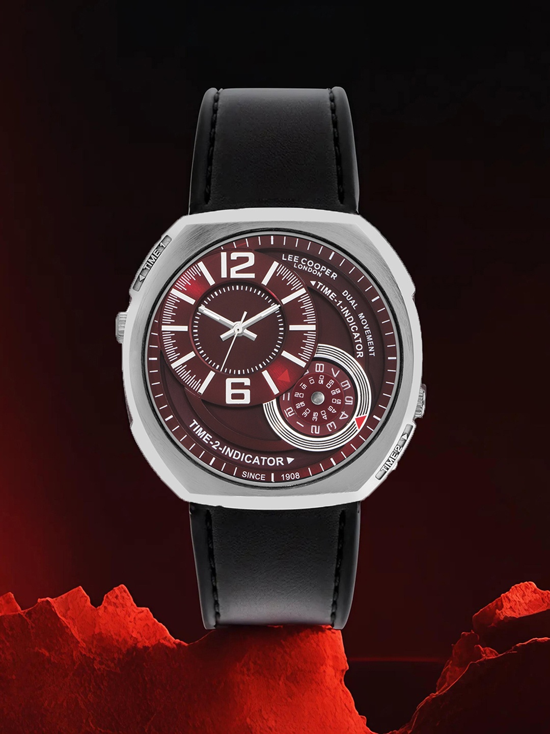 

Lee Cooper Men Embellished Dial & Leather Straps Analogue Watch LC07805.381, Black