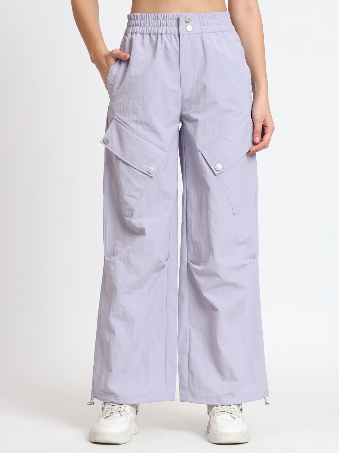 

VividArtsy Women Mid-Rise Tapered Fit Riveted Cargo Joggers, Purple