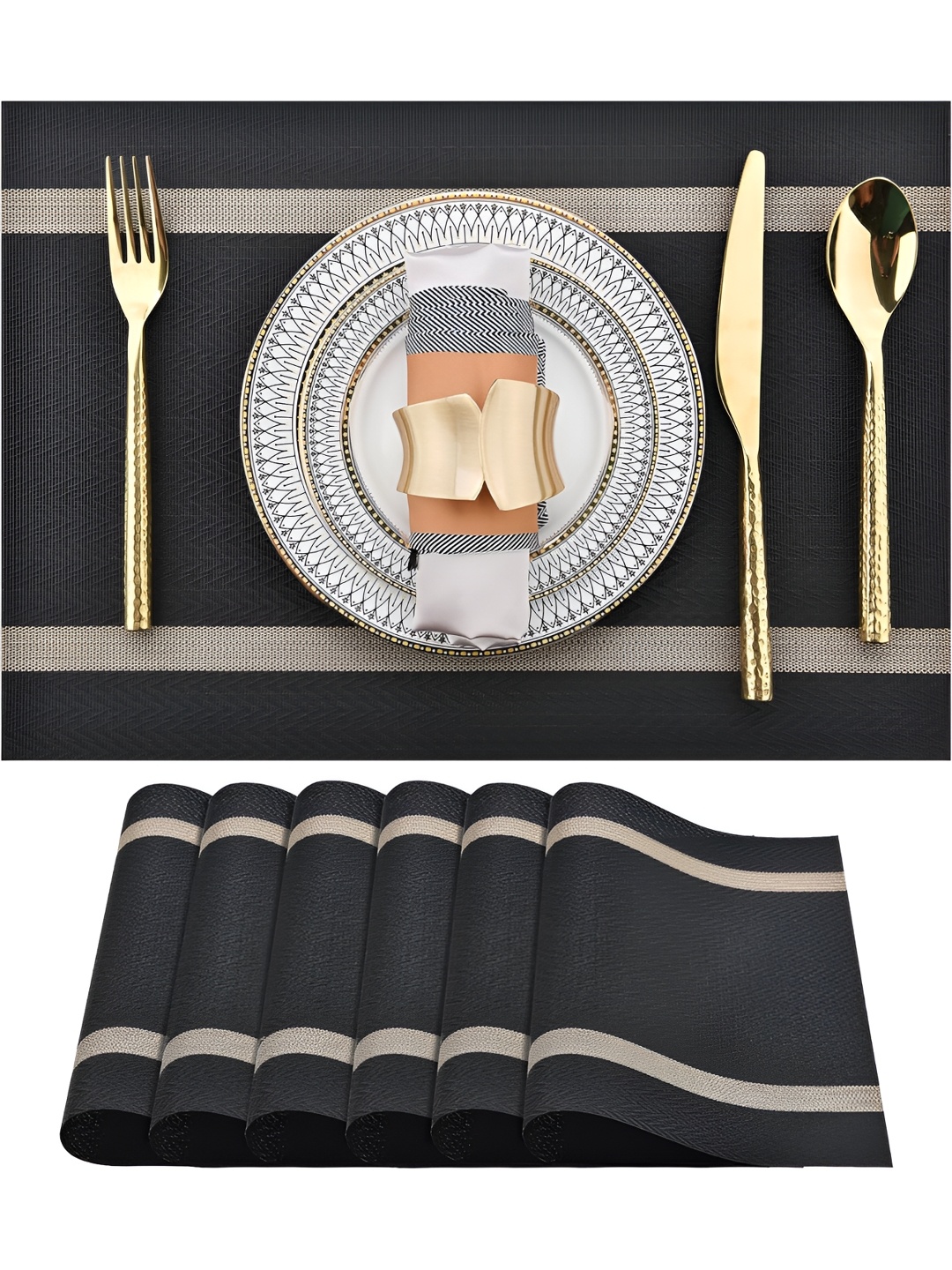 

Wosta Black 6 Pieces Textured Rectangular Table Placemats