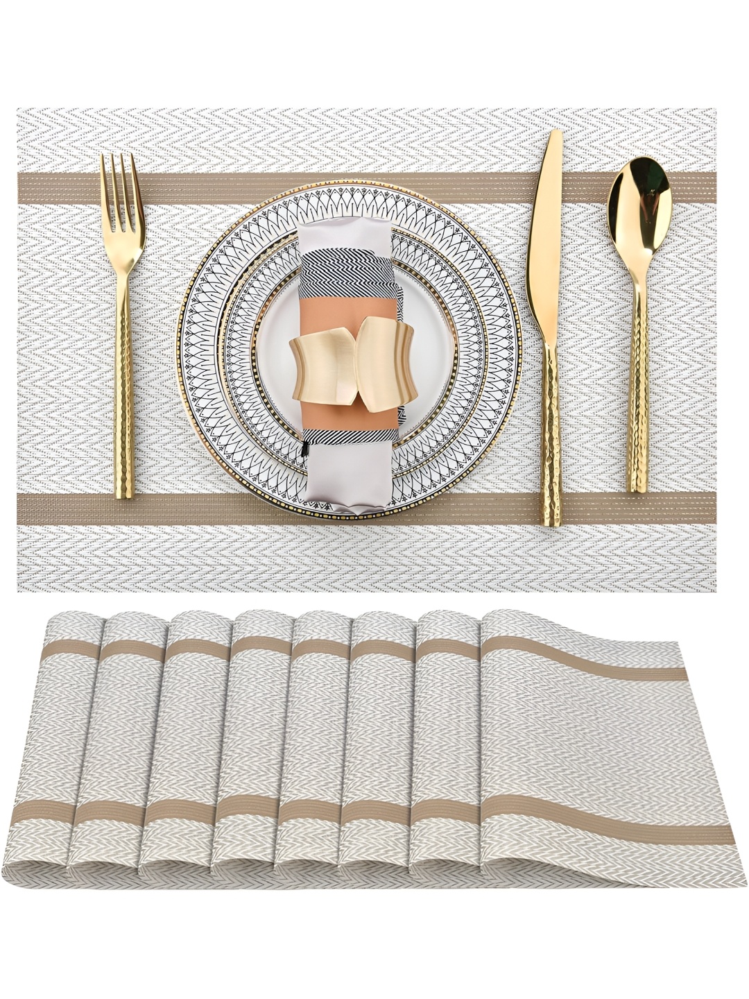 

Wosta White & Brown 8 Pieces Waterproof Anti Slip Table Placemats