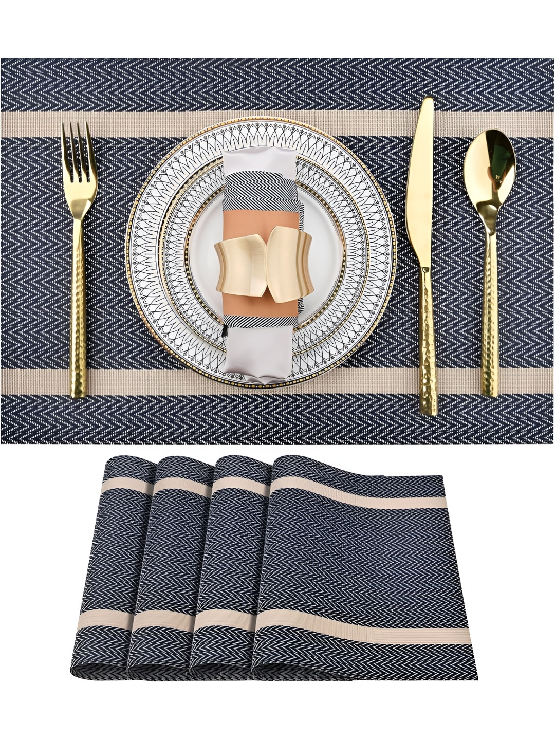 

Wosta Blue & Brown 2 Pieces Striped Rectangle Table Placemats