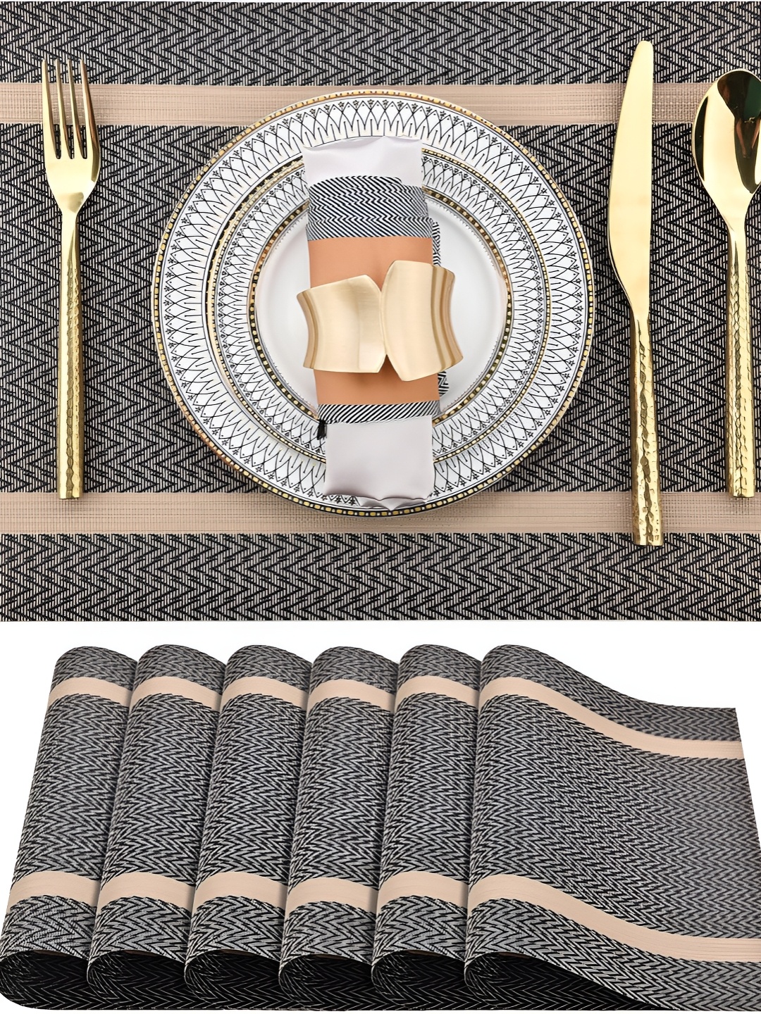 

Wosta Brown 6 Pieces Waterproof Anti Slip Rectangle Table Placemats