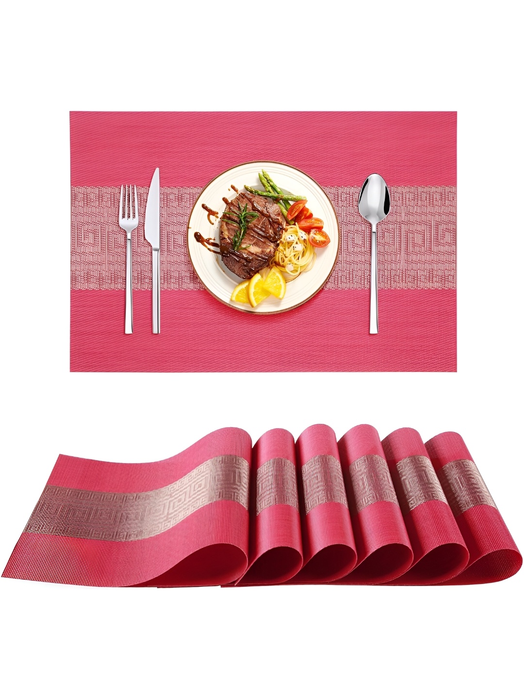 

Wosta Red 6 Pieces Waterproof Anti Slip Rectangle Table Placemats