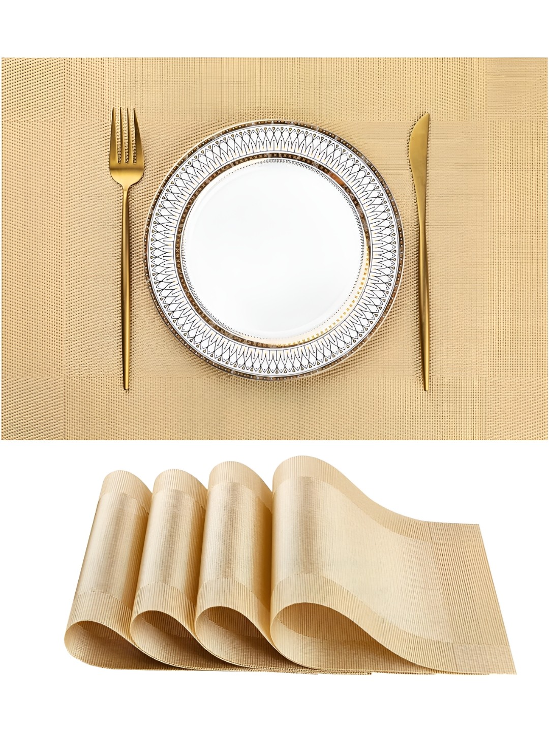 

Wosta Gold Toned 2 Pieces Striped Printed Rectangle Table Placemats