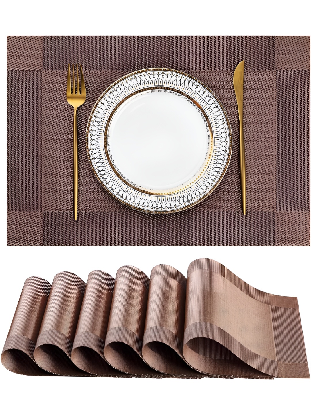 

Wosta Brown 6 Pieces Striped Printed Table Placemats