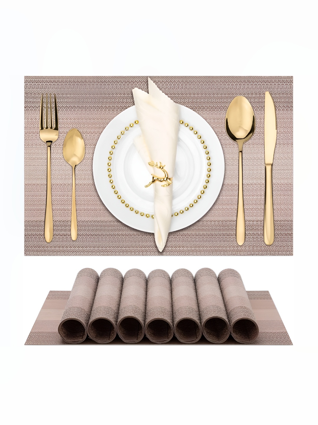 

Wosta Brown 6 Pieces Striped Printed Rectangle Table Placemats