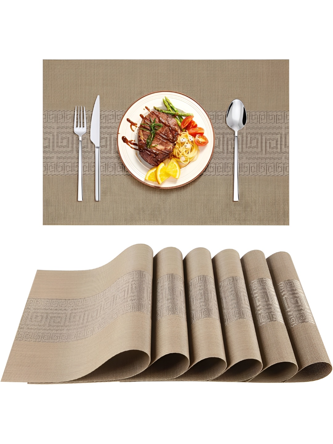 

Wosta Brown 6 Pieces Striped Printed Rectangle Table Placemats