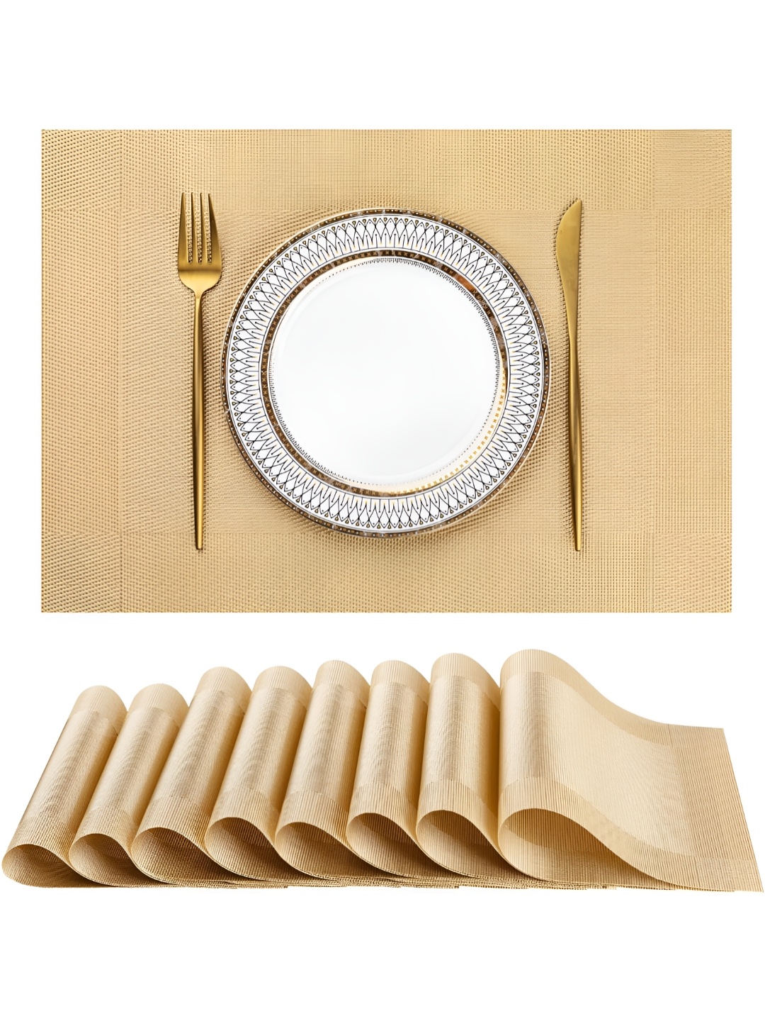 

Wosta Beige 8 Pieces Textured Rectangular Table Placemats