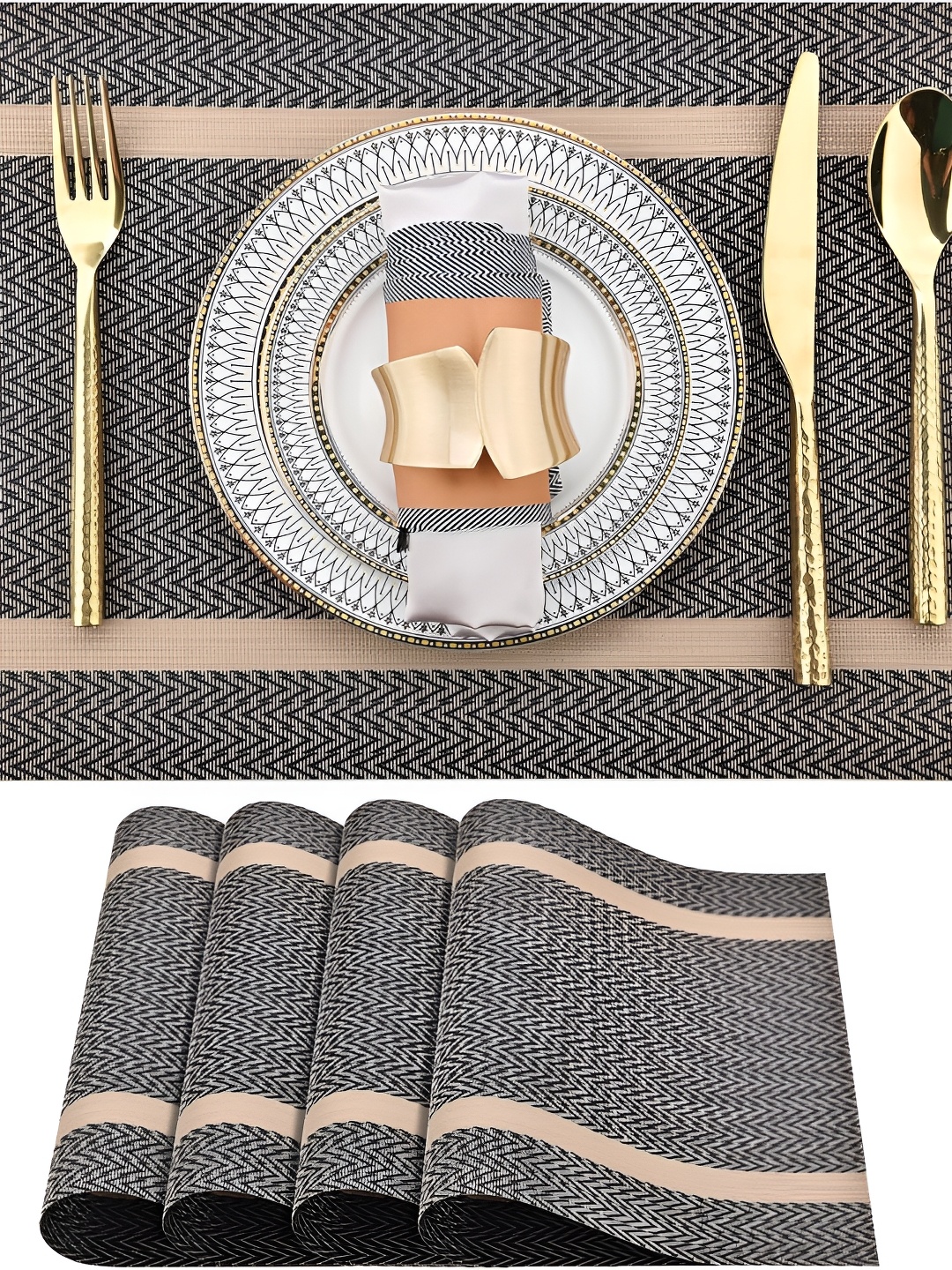 

Wosta Brown & Grey 2 Pieces Striped Rectangle Table Placemats