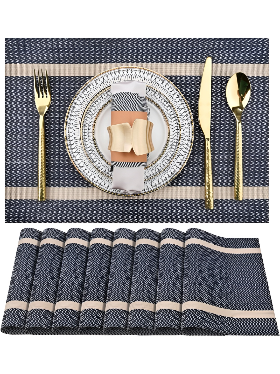 

Wosta Blue 8 Pieces Waterproof Anti Slip Rectangle Table Placemats