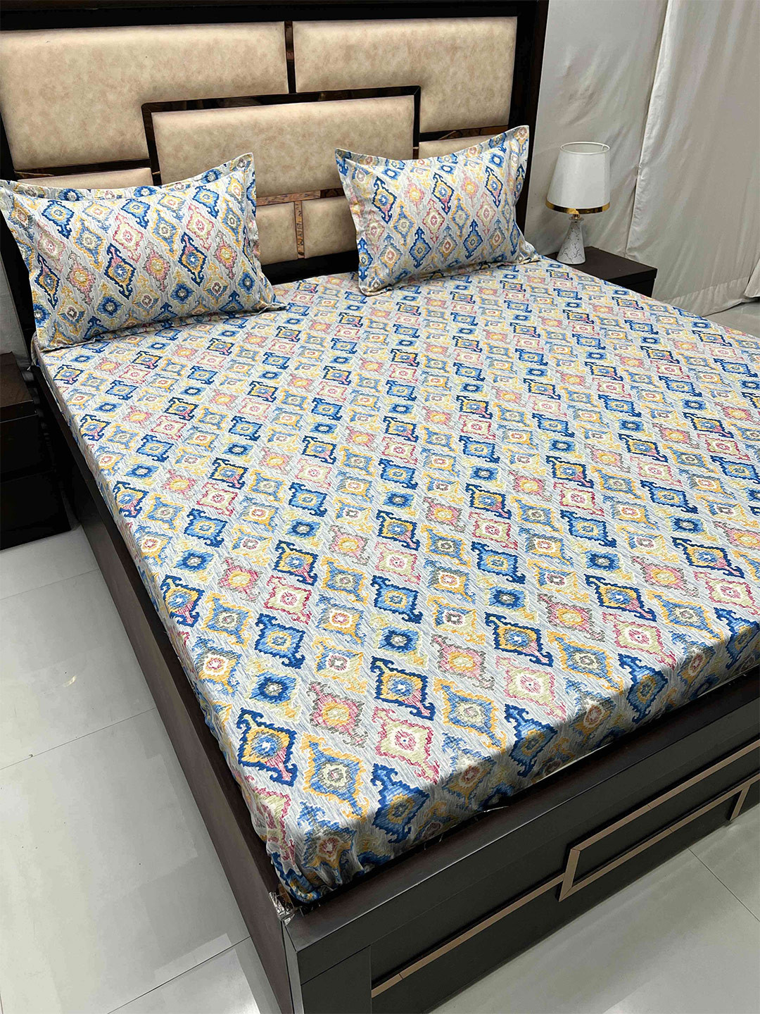 

Pure Decor Grey & Blue Ethnic Motifs Cotton 300 TC Queen Bedsheet with 2 Pillow Covers