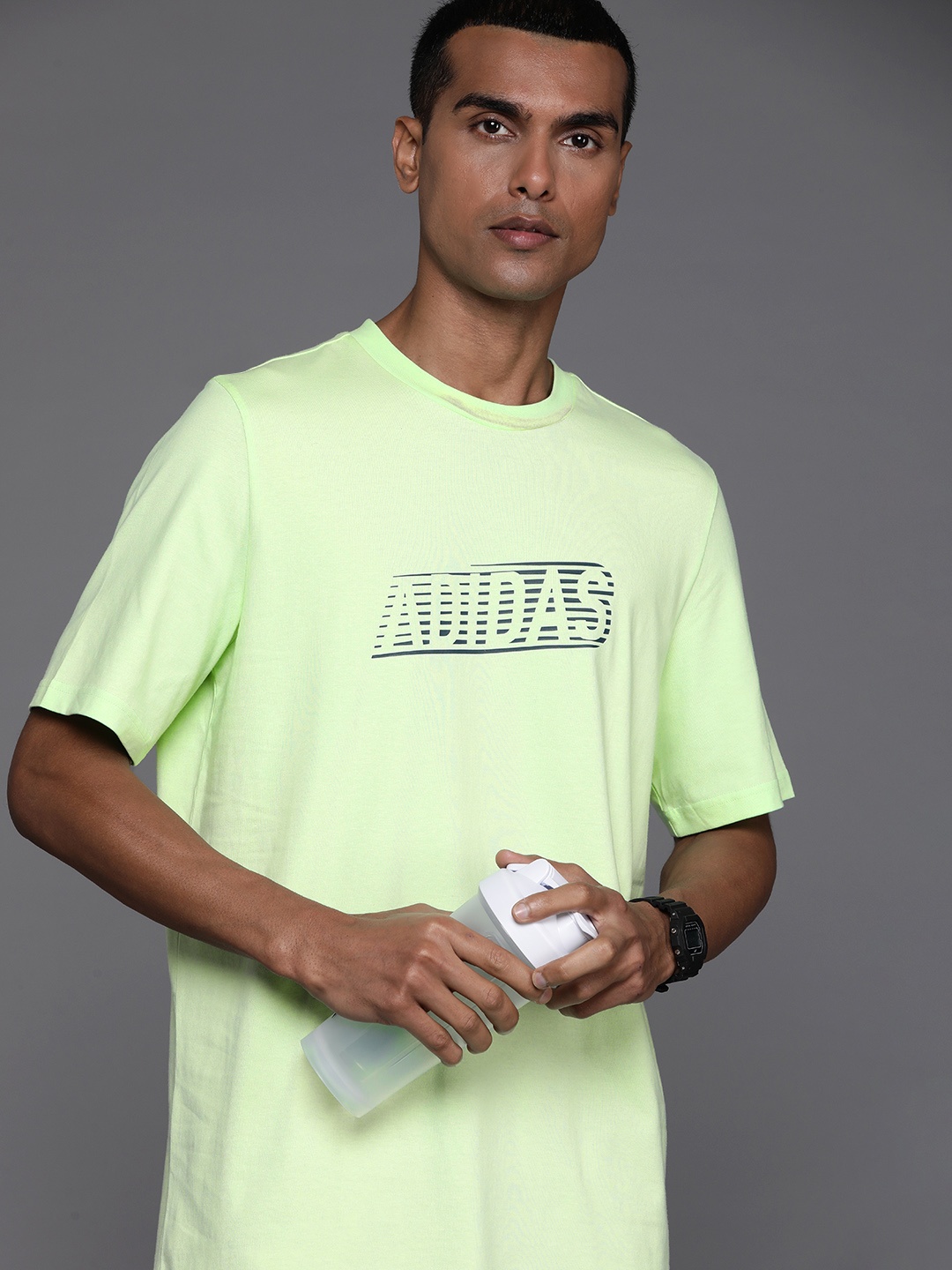 

ADIDAS Brand Logo Printed Pure Cotton T-shirt, Green