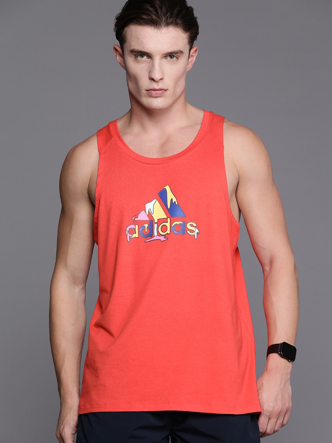 

ADIDAS Brand Logo Printed Tank Sports T-shirt, Red