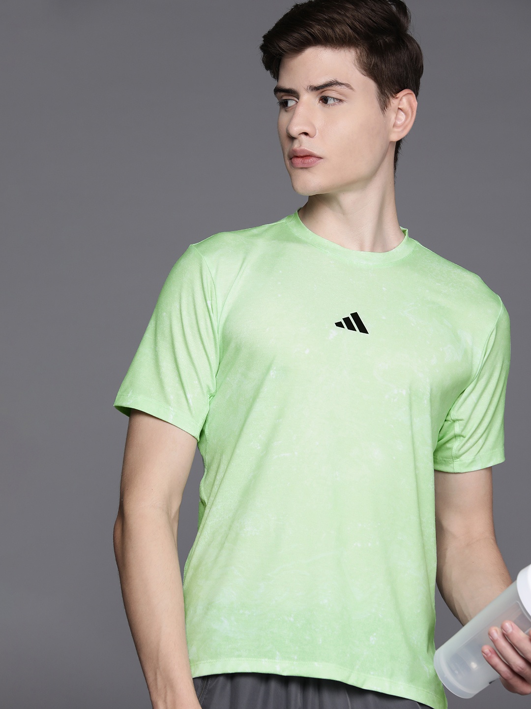 

ADIDAS Printed Slim Fit Power Workout T-shirt, Green