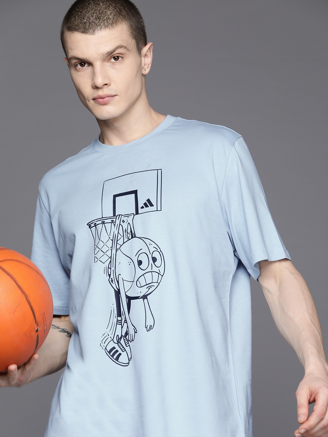 

ADIDAS Men Printed LIL Stripe Q1 Pure Cotton Basketball T-shirt, Blue
