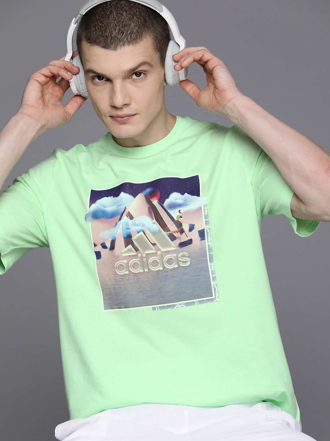 

ADIDAS Men Landscape Badge Pure Cotton T-shirt, Green