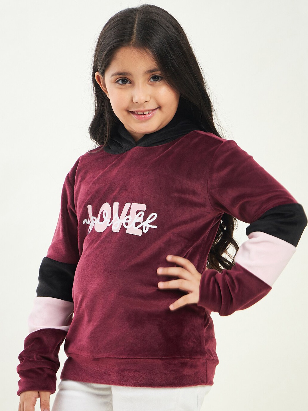 

Stylo Bug Girls Typography Printed Hooded Pullover Sweatshirt, Maroon