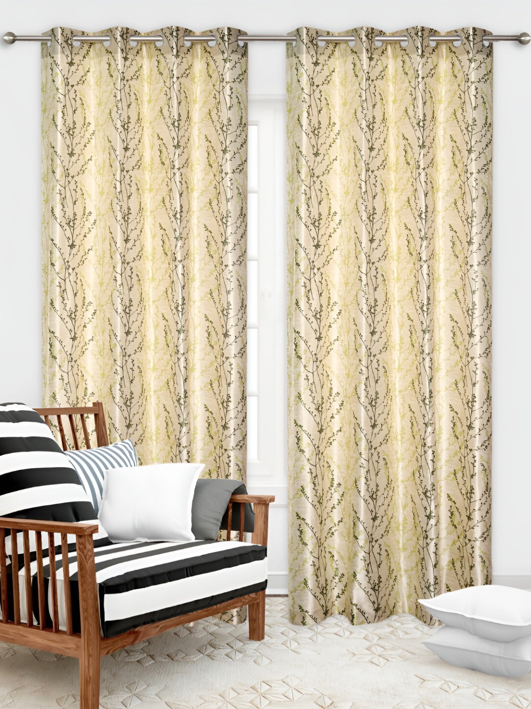 

REYANSH DECOR Green & Beige 2 Pcs Floral Window Curtain