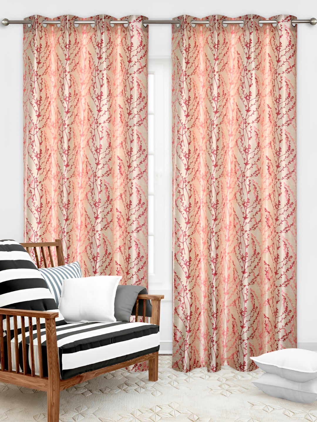 

REYANSH DECOR Maroon & Beige 2 Pcs Floral Long Door Curtain