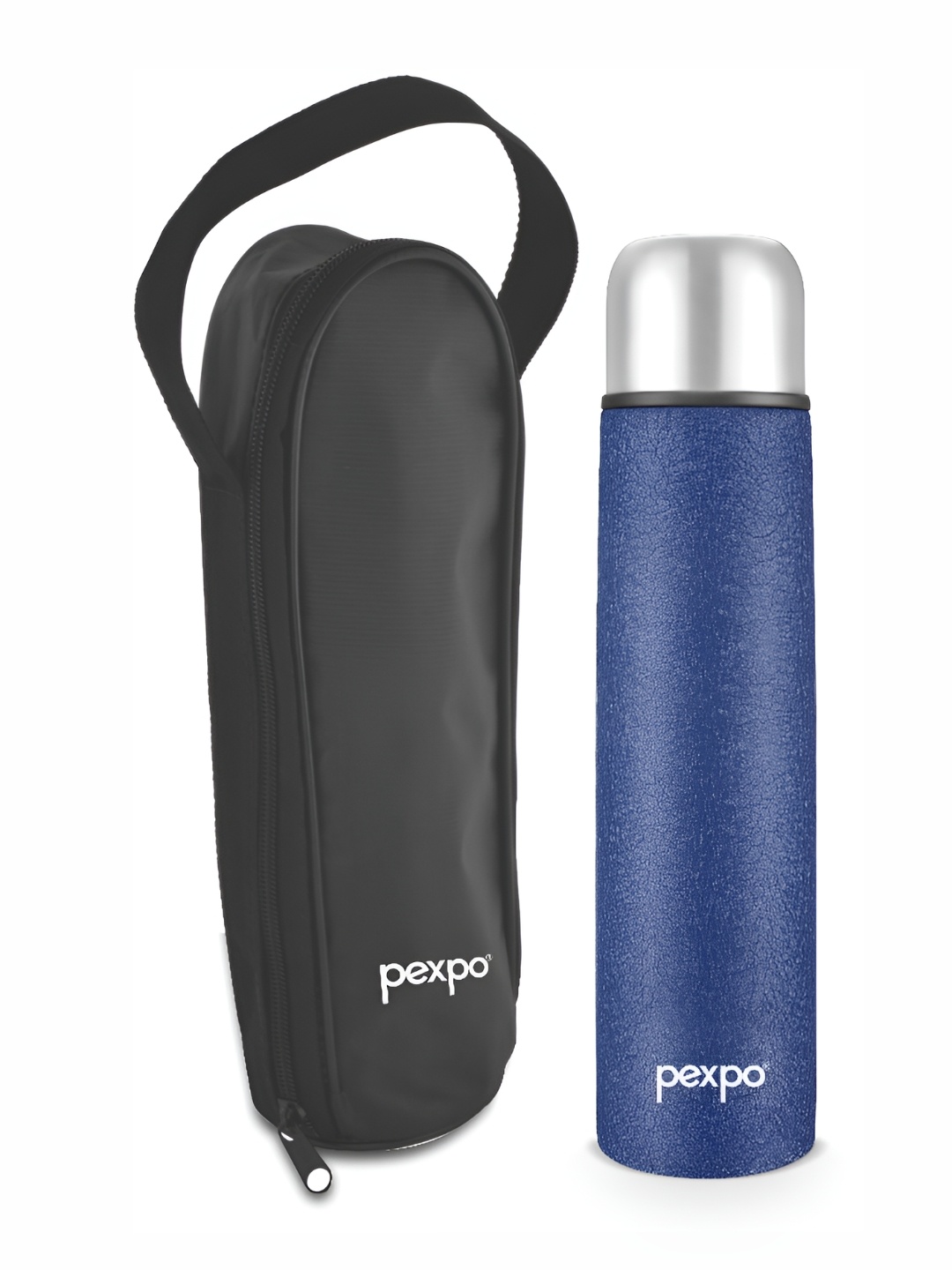 

Pexpo Flip-Pro Blue Printed Double Wall Thermosteel Vacuum Water Bottle & Bag 1000ml