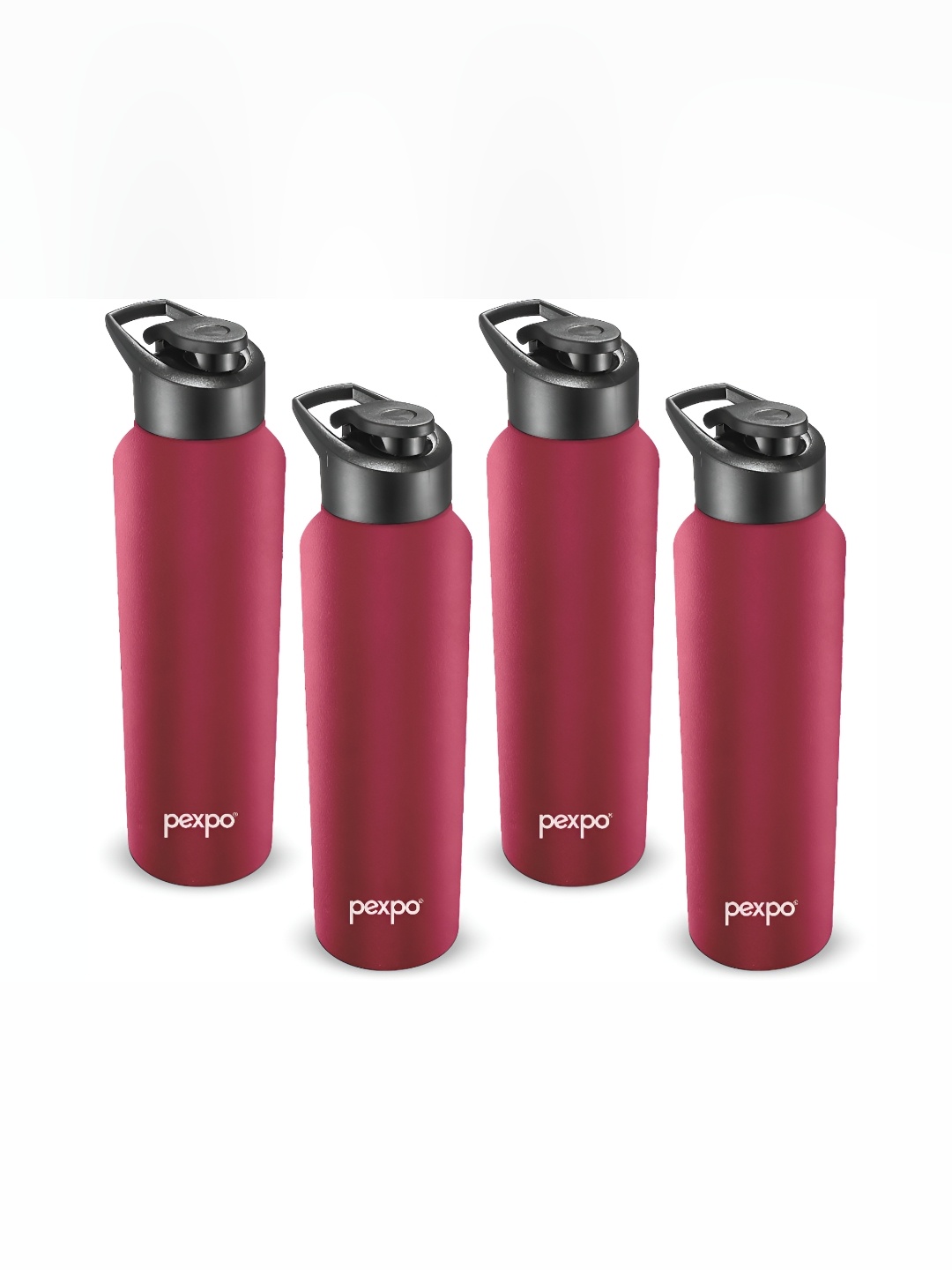 

Pexpo CHROMO Set of 4 Sipper Cap Stainless Steel 1L Single wall Red Water Bottle, Maroon