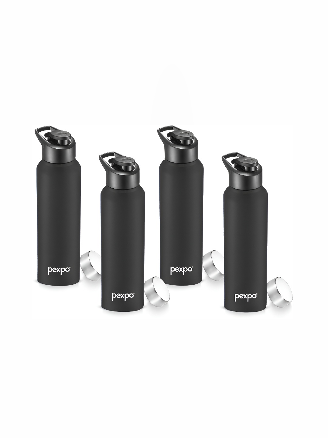 

Pexpo CHROMO Set of 4 Sports & Fridge Stainless Steel 1L Single wall Black Water Bottle