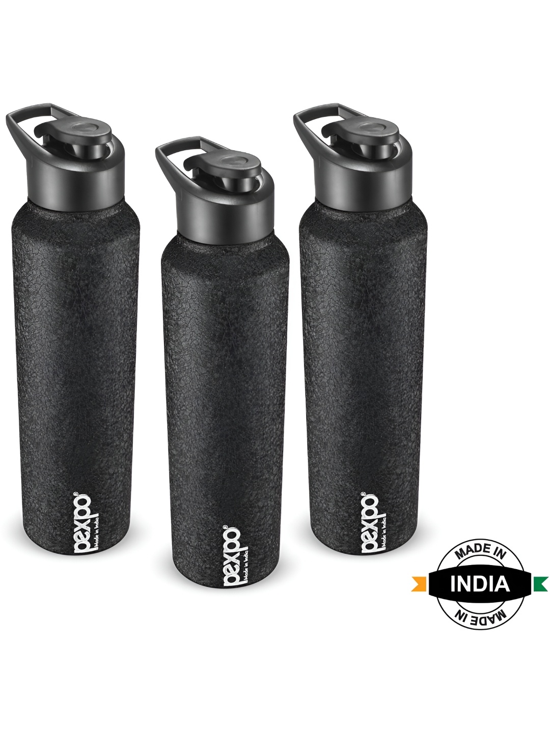

Pexpo CHROMO 3pc Sports & Hiking Stainless Steel 1L Single wall Black Water Bottle