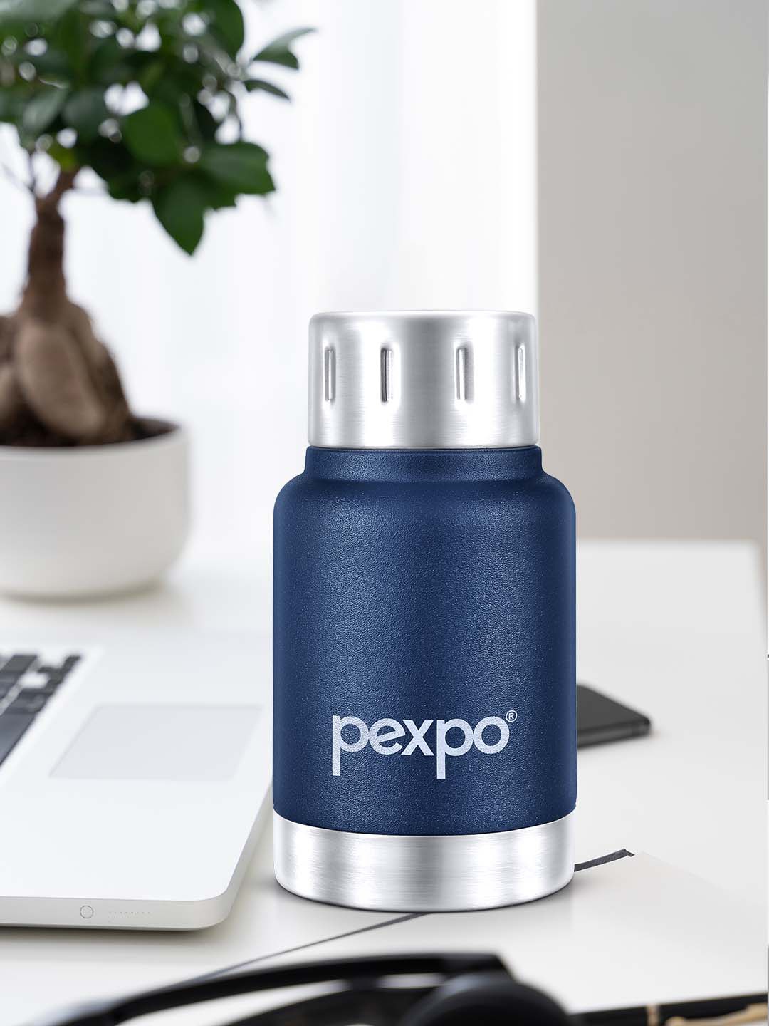 

Pexpo Cameo Blue Double Wall Hot and Cold Upto 46 Hrs Flask Water Bottle 160ml, Navy blue