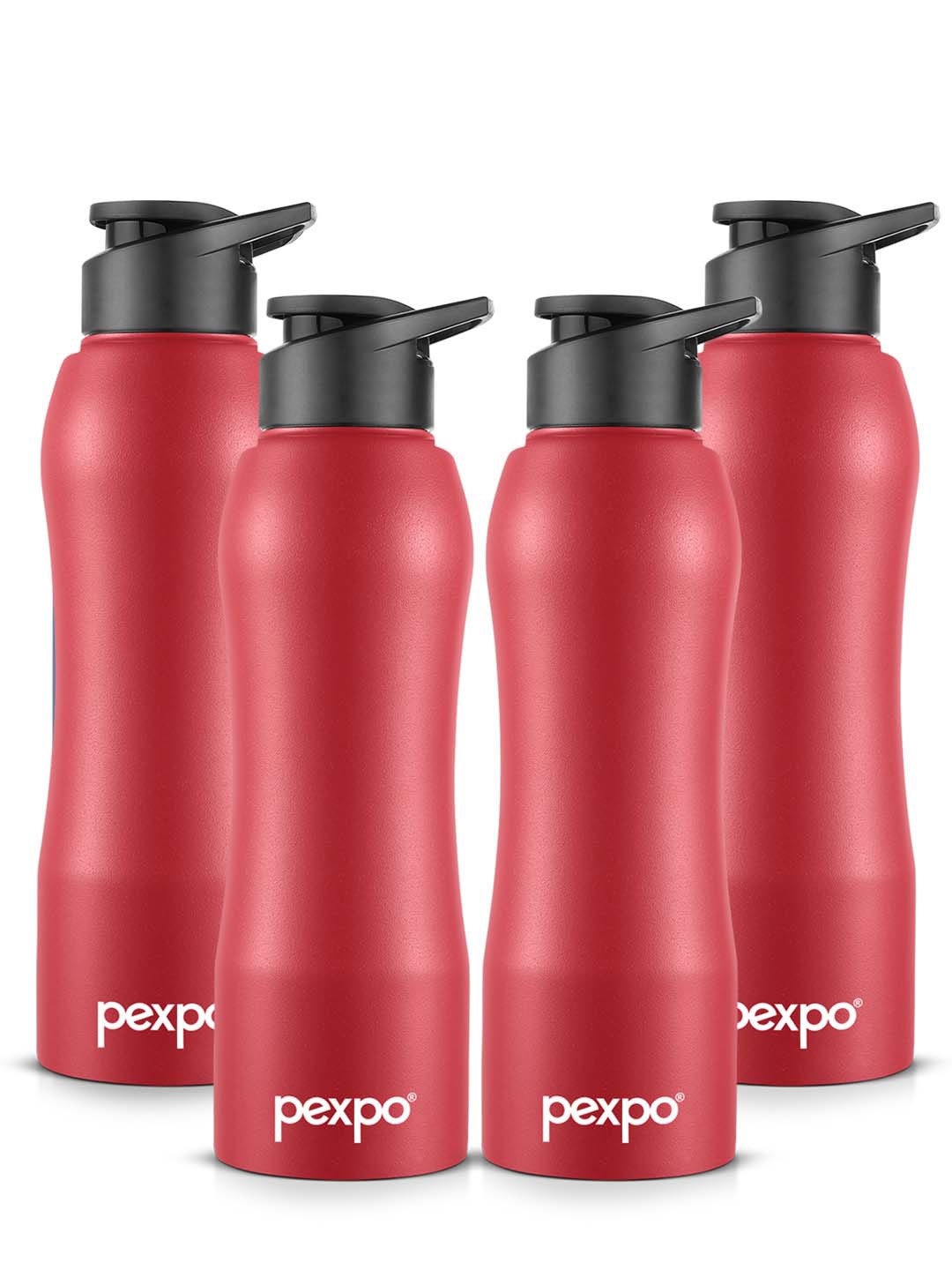 

Pexpo BISTRO Set of 4 Sipper Cap Stainless Steel 750ml Single wall Red Water Bottle, Maroon