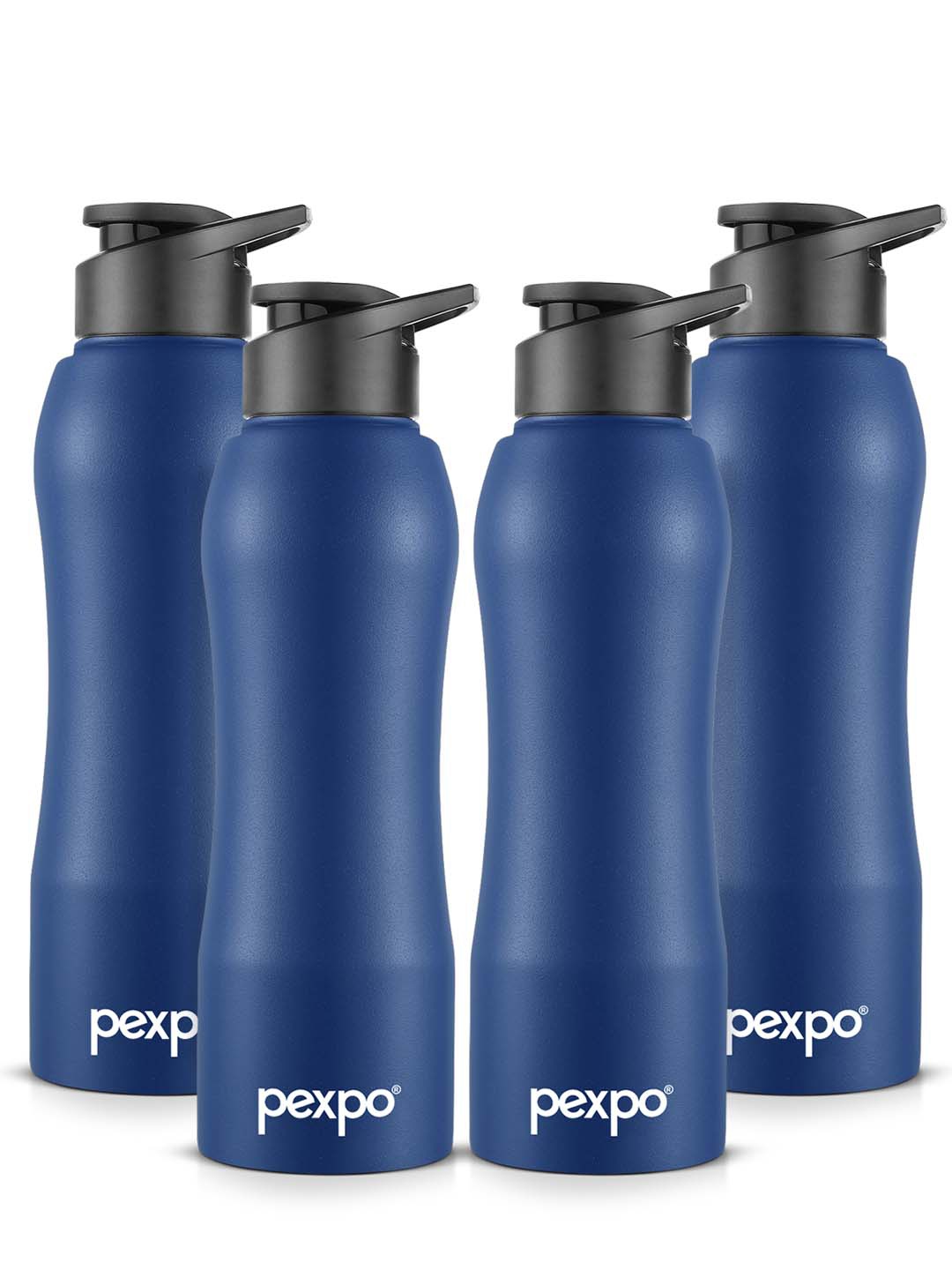 

Pexpo BISTRO Set of 4 Sipper Cap Stainless Steel 750ml Single wall Blue Water Bottle, Navy blue