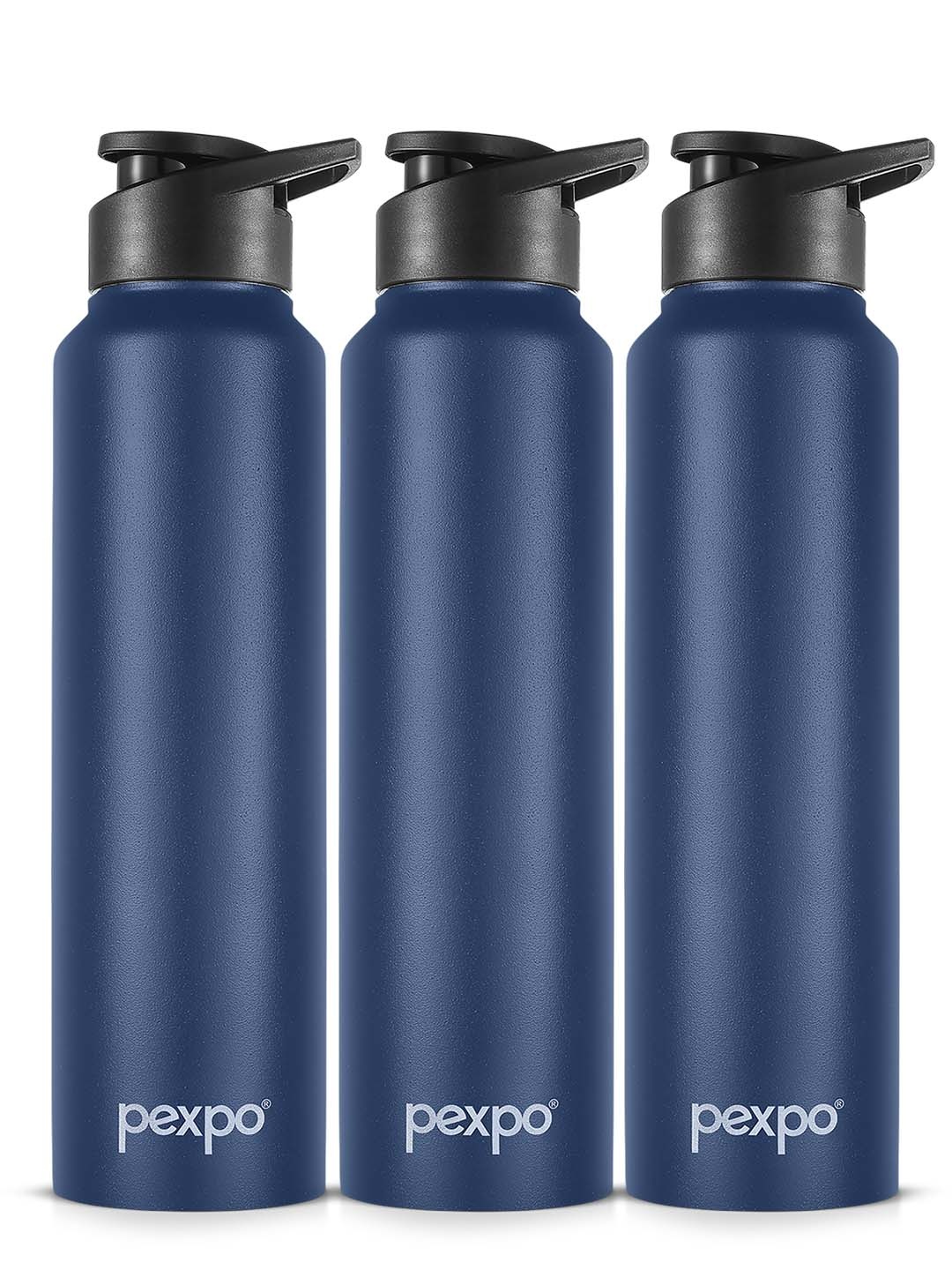 

Pexpo CHROMO 3pc Sipper Cap Stainless Steel 750ml Single wall Blue Water Bottle, Navy blue