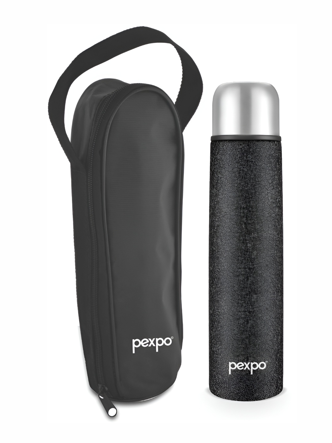 

Pexpo Flippro Black Double wall Thermosteel Hot and Cold flask Insulated Water Bottle 1L