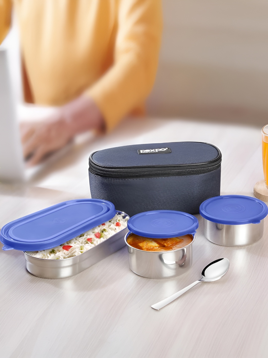 

Pexpo Blue Stainless Steel Dishwasher Safe Lunch Box