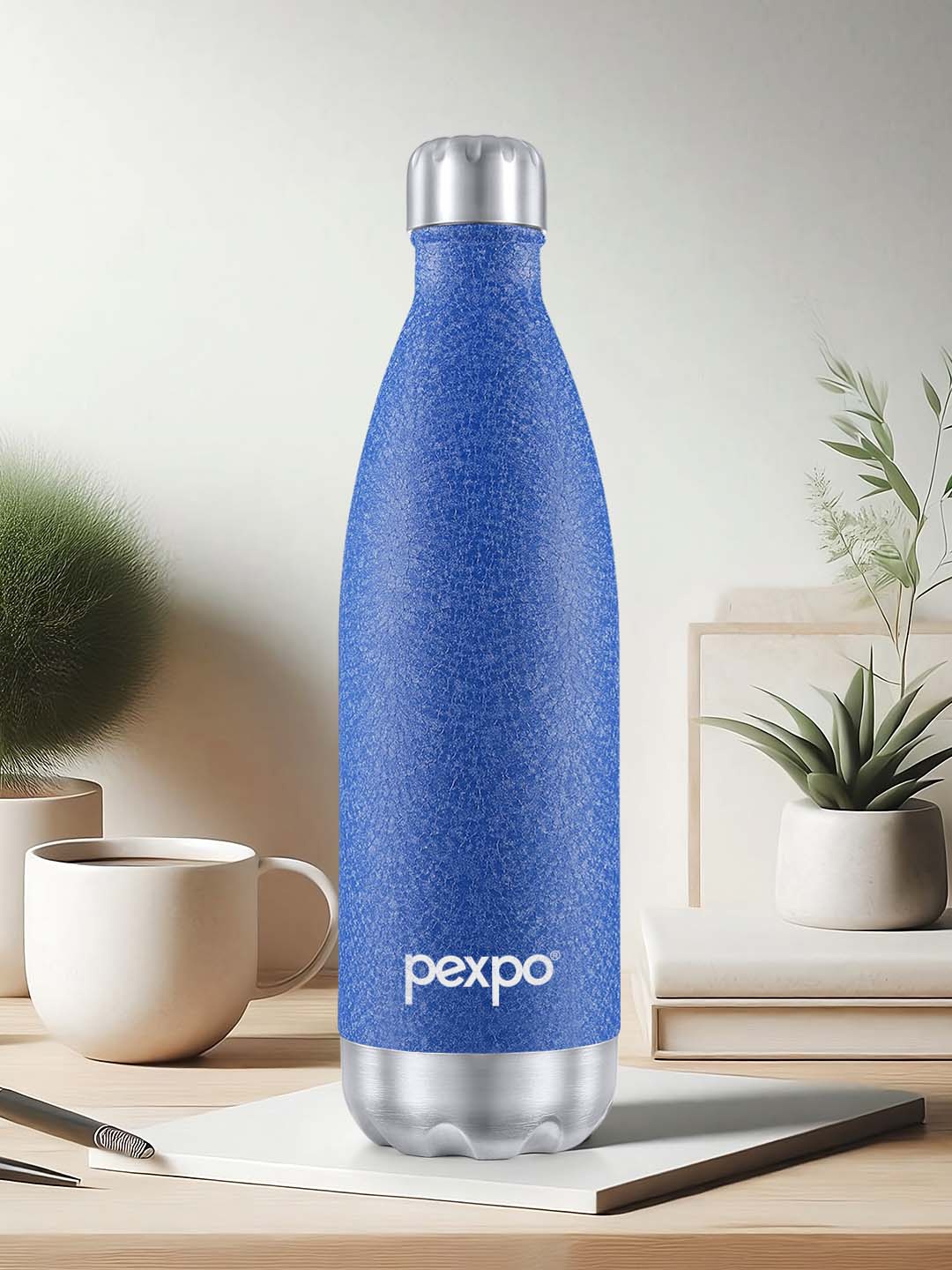 

Pexpo Electro Blue ISI Certified Thermosteel 24 Hours Hot and Cold Flask Water Bottle 1L