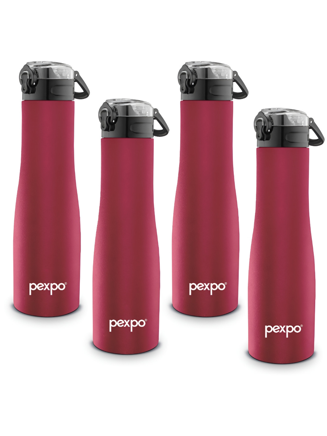 

Pexpo MONACO Set of 4 Sipper Cap Stainless Steel 1L Single wall Red Water Bottle, Maroon