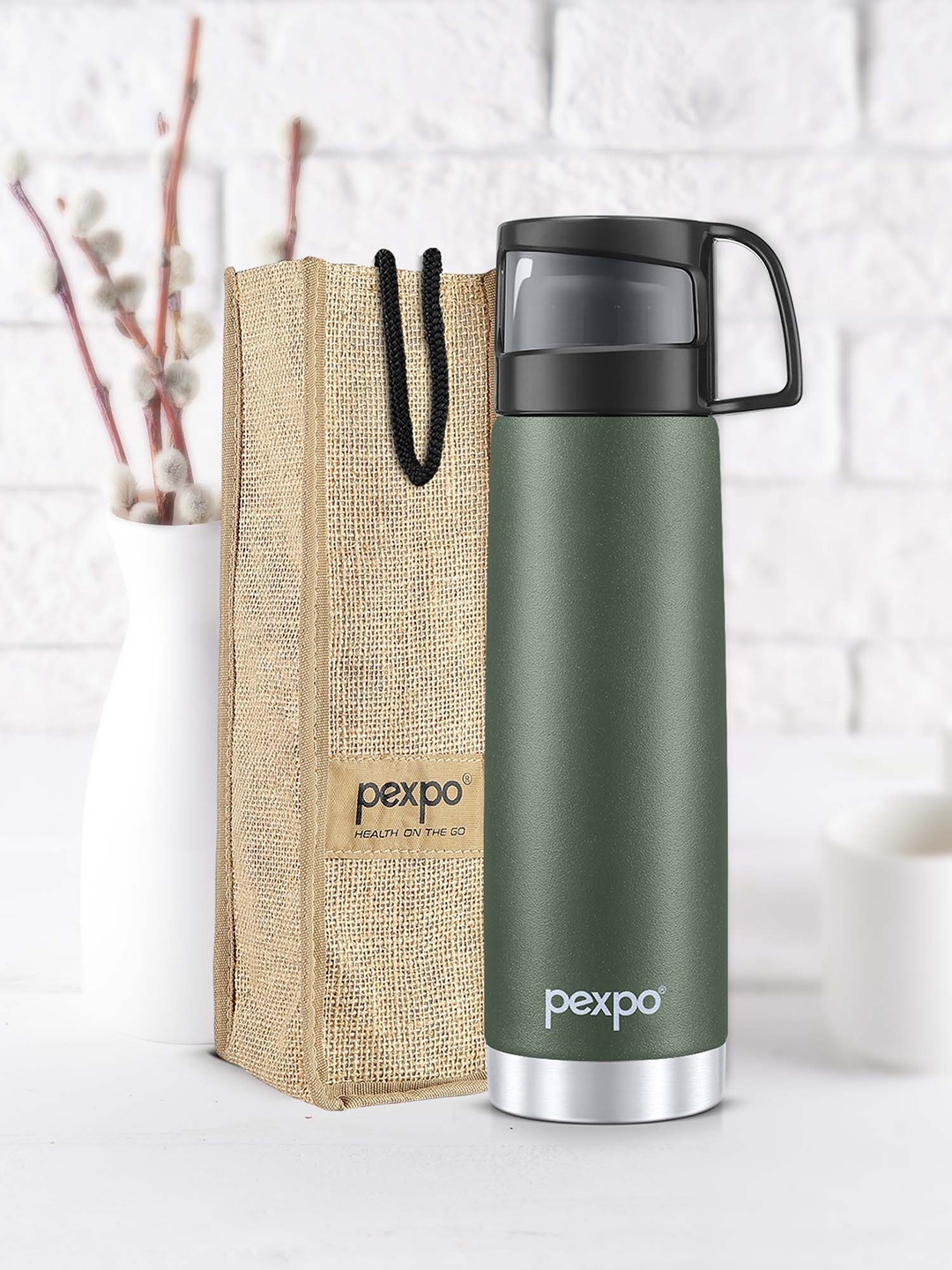 

Pexpo Fererro Green ISI Certified Thermosteel Hot Military Flask Water Bottle 500 ml