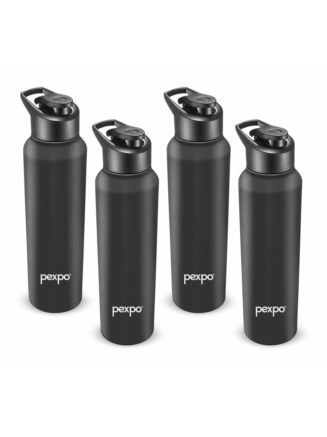 

Pexpo CHROMO Set of 4 Sipper Cap Stainless Steel 750ml Single wall Black Water Bottle